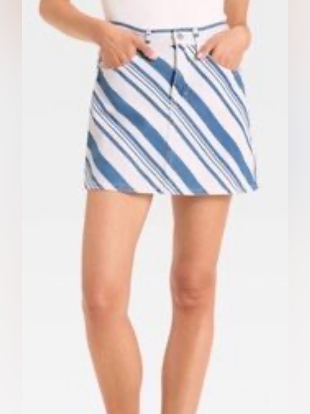 Universal Thread Blue and White Diagonal Stripe Denim Mini Skirt